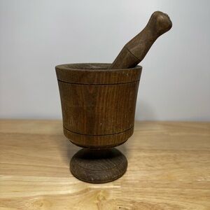 VTG Wooden Mortar and Pestle Set Rustic Farmhouse Apothecary Primitive Mystical